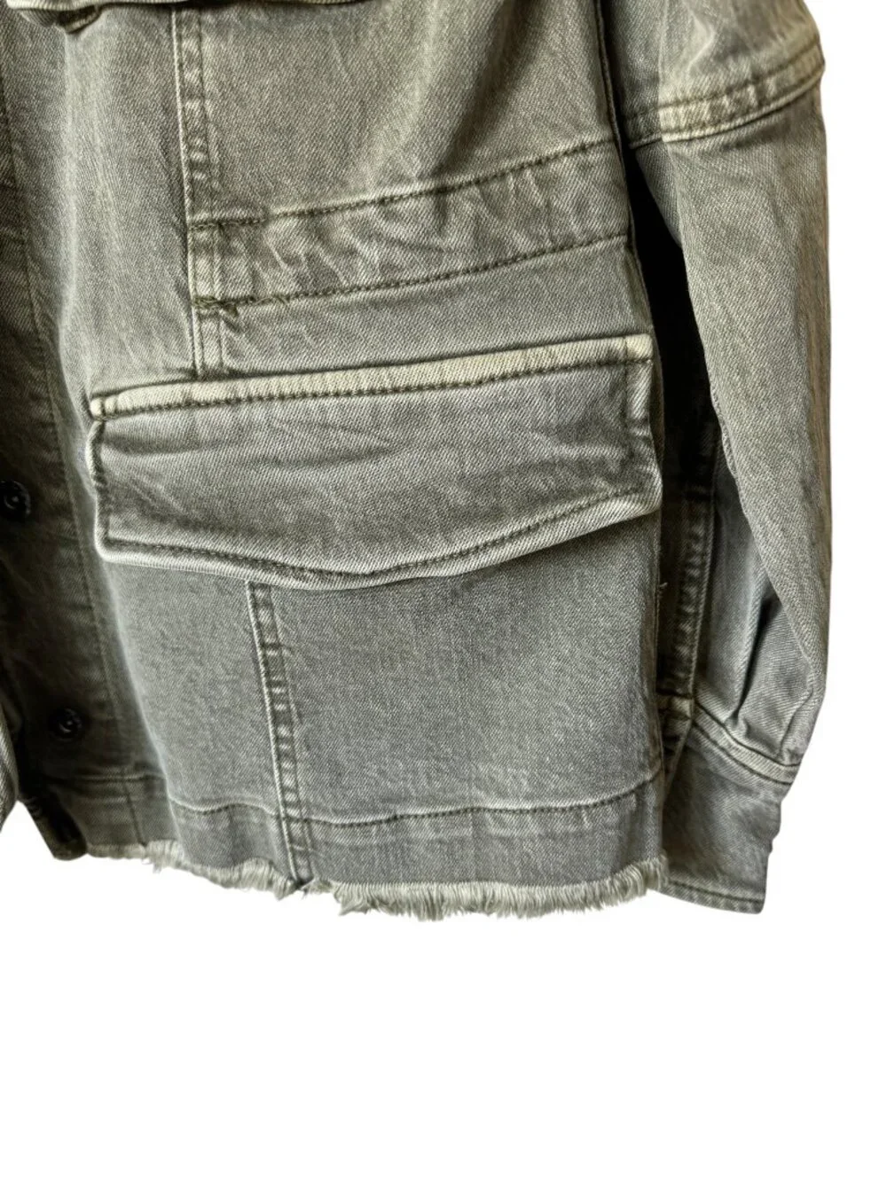 Free People Harley Military Shacket Utility Distressed Pockets Frayed Hem Sm - Picture 8 of 16